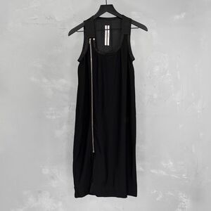 Rick Owens Vicious SS 2014 Black Viscose Blend Zipper Front Tank Dress US 6